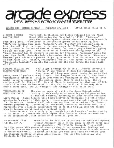 Cover of Arcade Express / Electronic Games Hotline issue 15