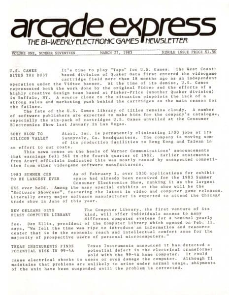 Cover of Arcade Express / Electronic Games Hotline issue 17