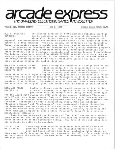 Cover of Arcade Express / Electronic Games Hotline issue 20