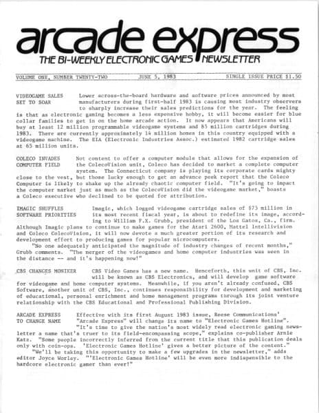 Cover of Arcade Express / Electronic Games Hotline issue 22