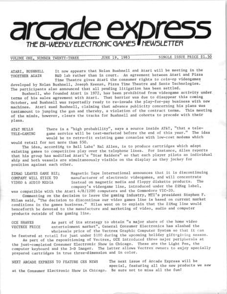 Cover of Arcade Express / Electronic Games Hotline issue 23