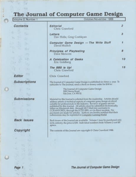 Cover of The Journal of Computer Game Design issue 1