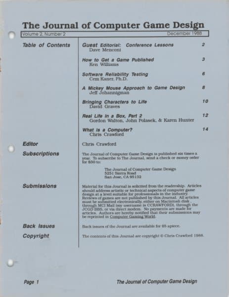 Cover of The Journal of Computer Game Design issue 2