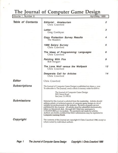 Cover of The Journal of Computer Game Design issue 6