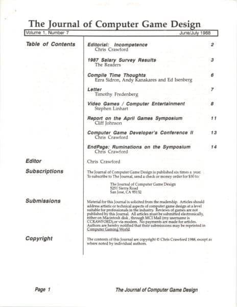Cover of The Journal of Computer Game Design issue 7
