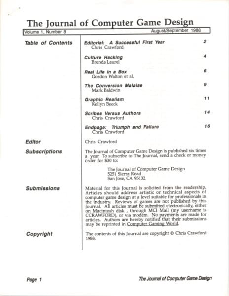 Cover of The Journal of Computer Game Design issue 8