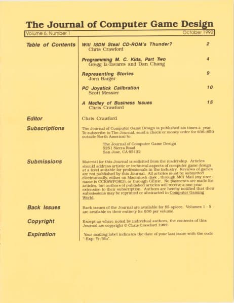 Cover of The Journal of Computer Game Design issue 1