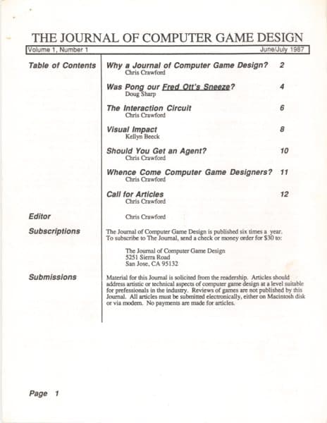Cover of The Journal of Computer Game Design issue 1