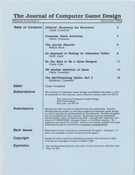 Cover of The Journal of Computer Game Design issue 2