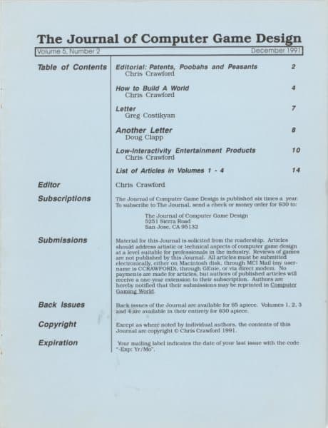 Cover of The Journal of Computer Game Design issue 2