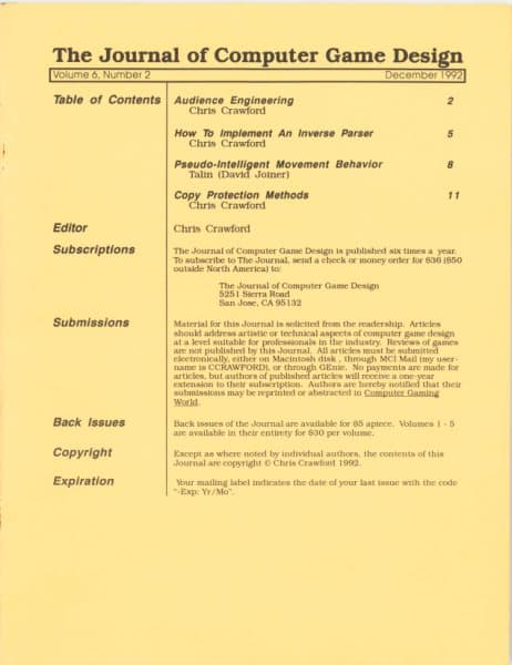 Cover of The Journal of Computer Game Design issue 2