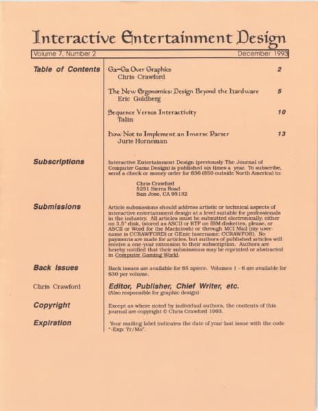 Cover of The Journal of Computer Game Design issue 2