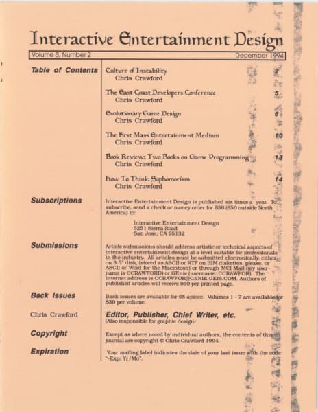 Cover of The Journal of Computer Game Design issue 2