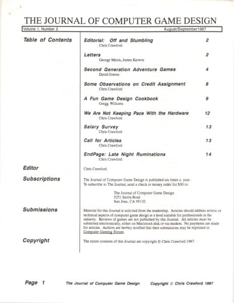 Cover of The Journal of Computer Game Design issue 2