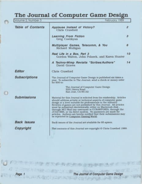 Cover of The Journal of Computer Game Design issue 3