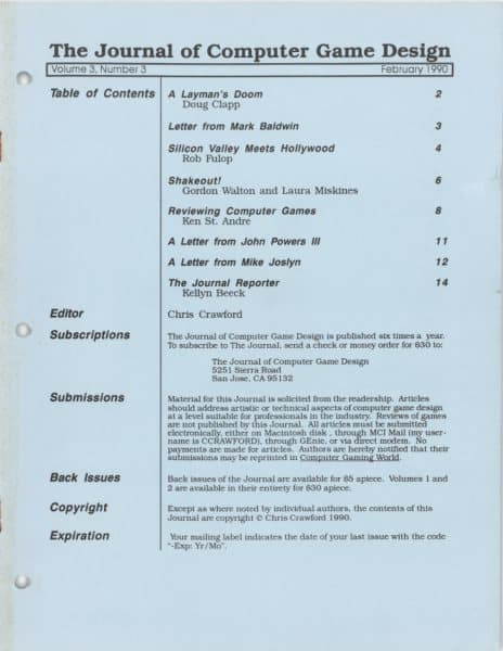 Cover of The Journal of Computer Game Design issue 3