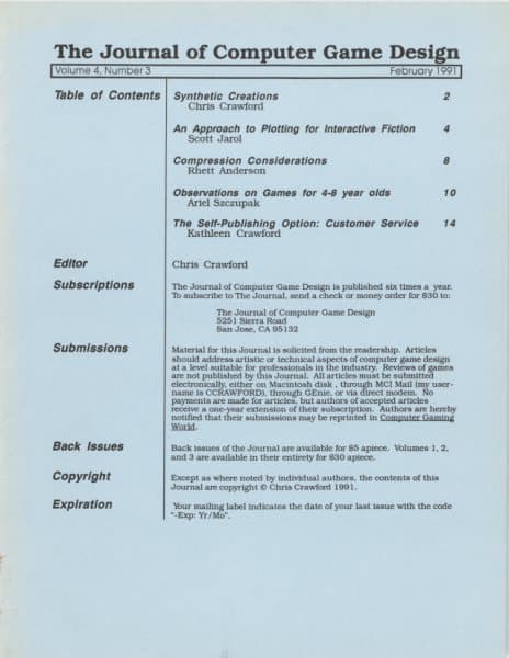 Cover of The Journal of Computer Game Design issue 3