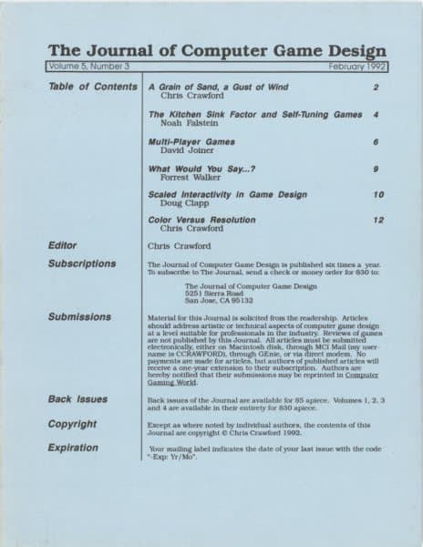 Cover of The Journal of Computer Game Design issue 3