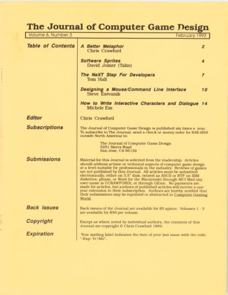 Cover of The Journal of Computer Game Design issue 3