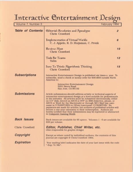 Cover of The Journal of Computer Game Design issue 3