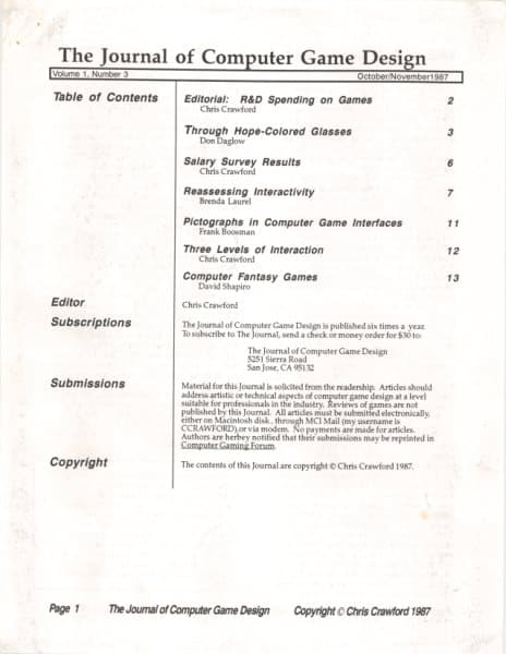Cover of The Journal of Computer Game Design issue 3