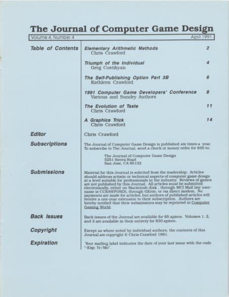 Cover of The Journal of Computer Game Design issue 4