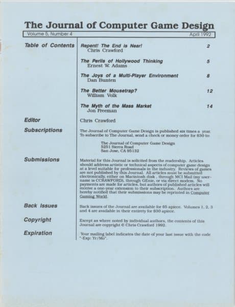 Cover of The Journal of Computer Game Design issue 4