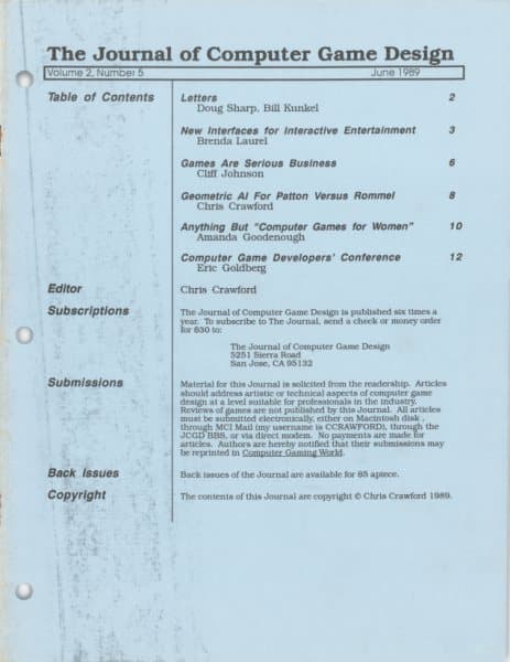 Cover of The Journal of Computer Game Design issue 5