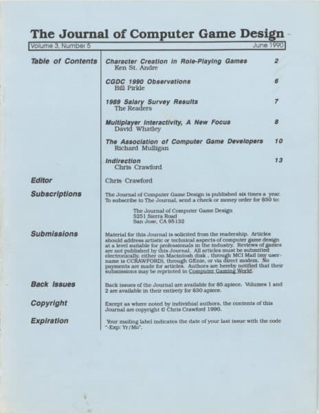 Cover of The Journal of Computer Game Design issue 5