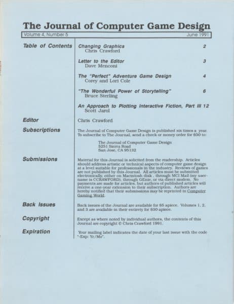 Cover of The Journal of Computer Game Design issue 5