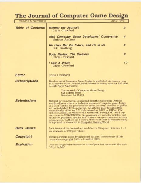 Cover of The Journal of Computer Game Design issue 5