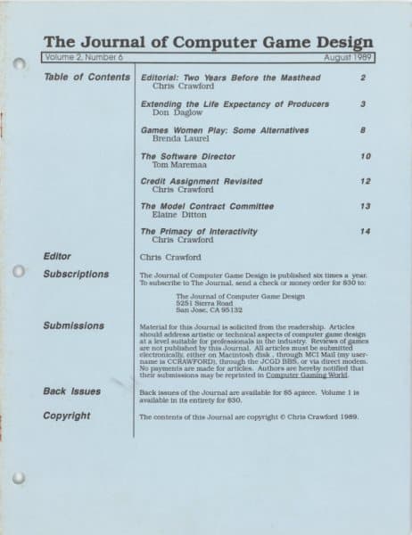 Cover of The Journal of Computer Game Design issue 6
