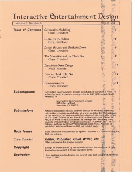 Cover of The Journal of Computer Game Design issue 6