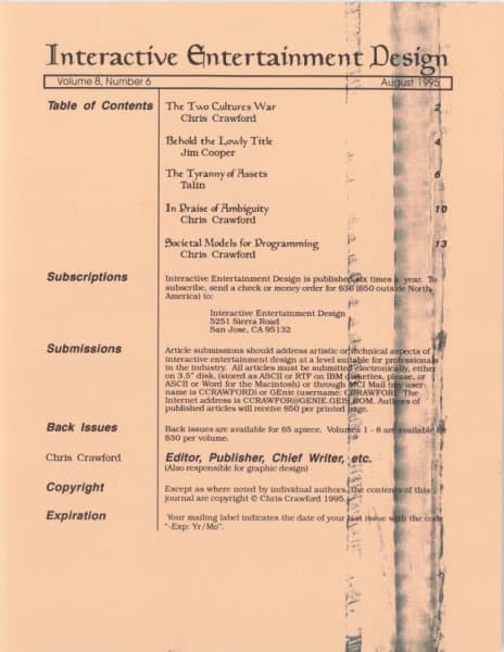 Cover of The Journal of Computer Game Design issue 6